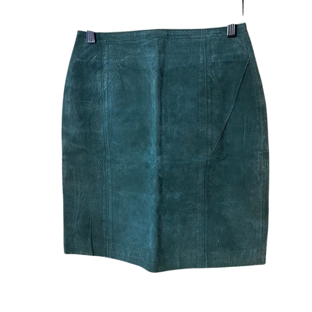 Savannah Vintage Green Suede Leather Skirt 4 petite mini skirt Viridian